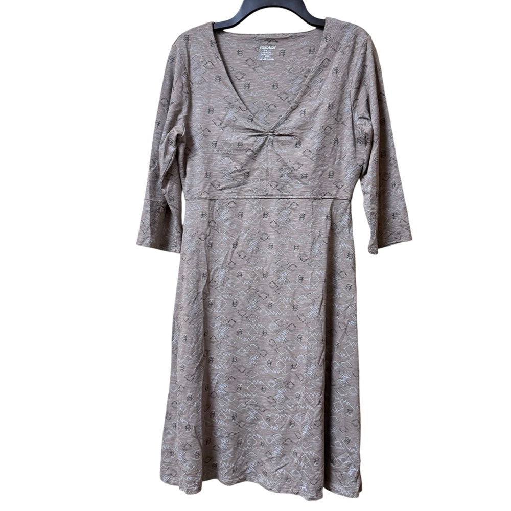 Toad & Co Rosalinda Dress Womens V Neck 3/4 Sleeve Geometric Minimalist Sz S